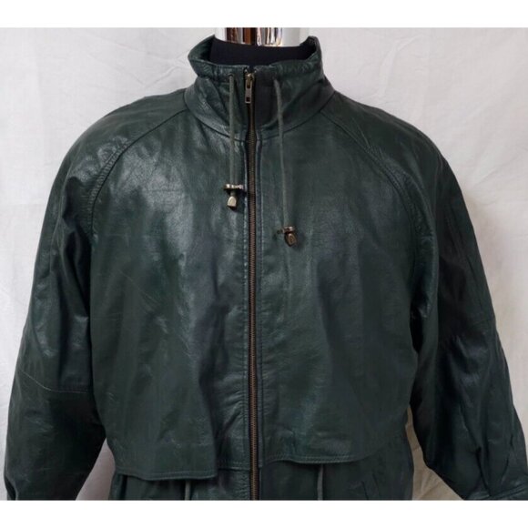 Jacqueline Ferrar JC Penny Large Green Quilt Lined Zip Leather Anorak Coat NWT - Picture 2 of 16